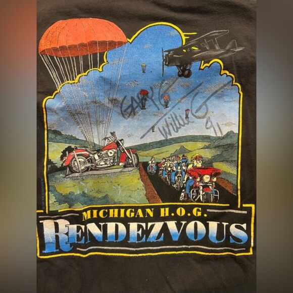 Vintage 1991 Harley Davidson Michigan H.O.G. Rendezvous T-Shirt XL AUTOGRAPHED - Picture 4 of 7